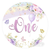 Lofaris Floral Butterfly One Happy Birthday Round Backdrop